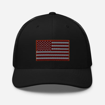 Red Tint American Flag Embroidered Trucker Cap