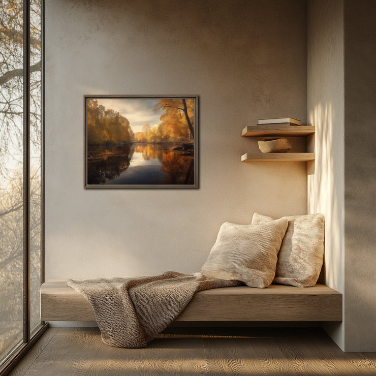 Golden Reflections: Autumn Afternoon in Central California on Framed canvas