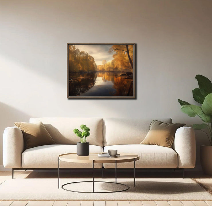 Golden Reflections: Autumn Afternoon in Central California on Framed canvas