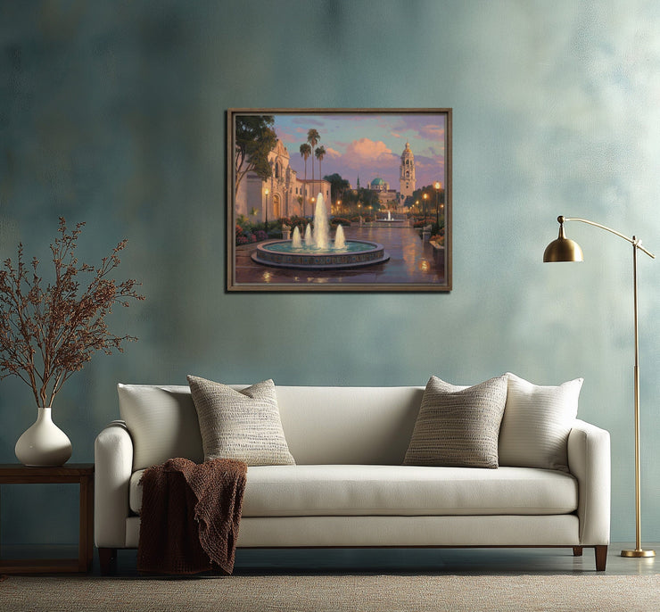 Twilight Serenity at Balboa Park on Framed Canvas