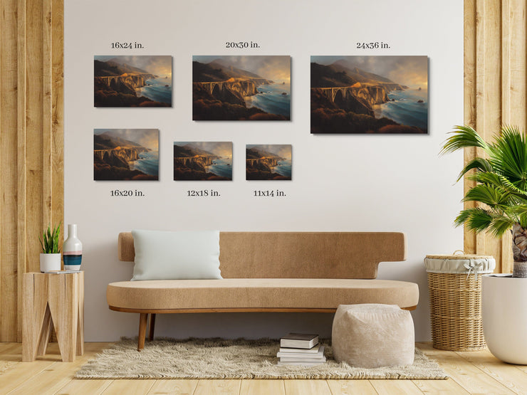 Golden Hour Over Bixby Bridge – Big Sur Coastline Framed Matte Art Print Poster