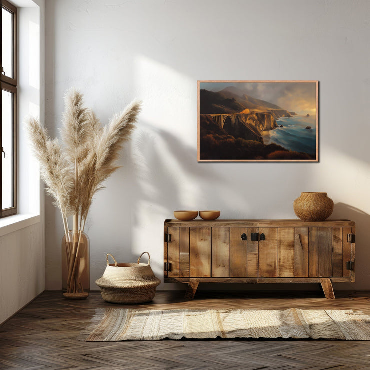 Golden Hour Over Bixby Bridge – Big Sur Coastline Framed Matte Art Print Poster