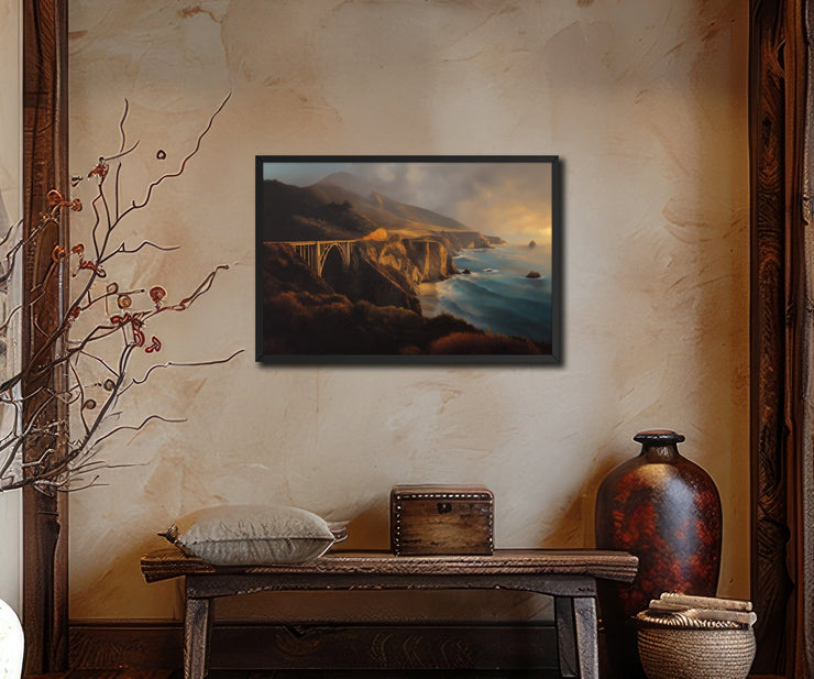 Golden Hour Over Bixby Bridge – Big Sur Coastline Framed Matte Art Print Poster