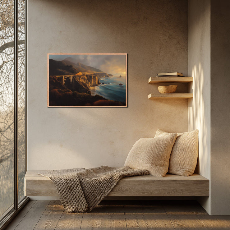 Golden Hour Over Bixby Bridge – Big Sur Coastline Framed Matte Art Print Poster