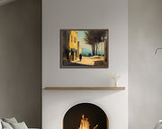 California Coast Quiet Street – Framed Giclée Canvas Print | Edward Hopper Style Artwork | Coastal Landscape Wall Decor