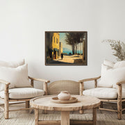 California Coast Quiet Street – Framed Giclée Canvas Print | Edward Hopper Style Artwork | Coastal Landscape Wall Decor