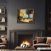 California Coast Quiet Street – Framed Giclée Canvas Print | Edward Hopper Style Artwork | Coastal Landscape Wall Decor