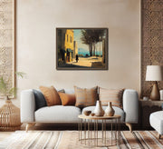 California Coast Quiet Street – Framed Giclée Canvas Print | Edward Hopper Style Artwork | Coastal Landscape Wall Decor