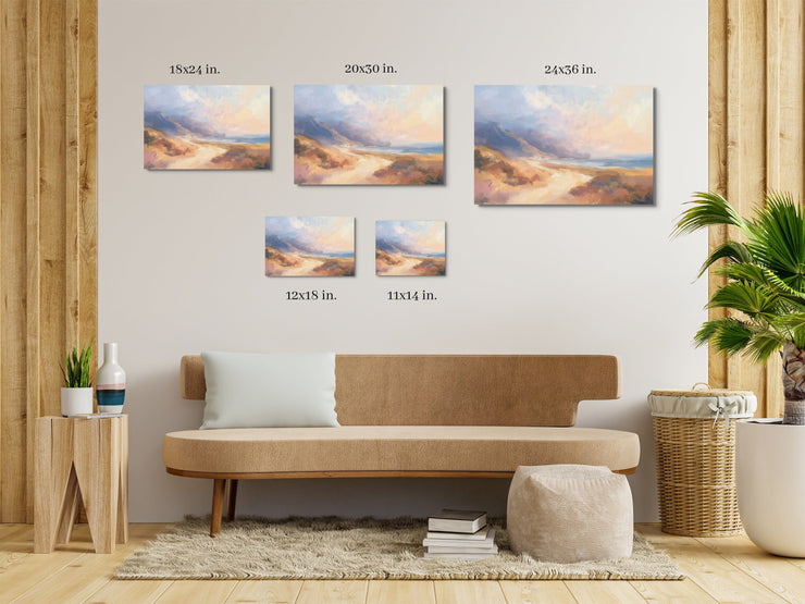 Echoes of the Coastal Dawn: Impressionistic Seascape Digital Painting - Framed Canvas