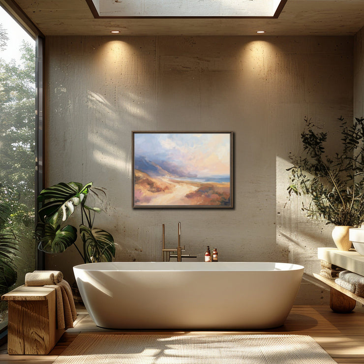 Echoes of the Coastal Dawn: Impressionistic Seascape Digital Painting - Impressionist Art Print - Framed Giclée Printing Quality Poster