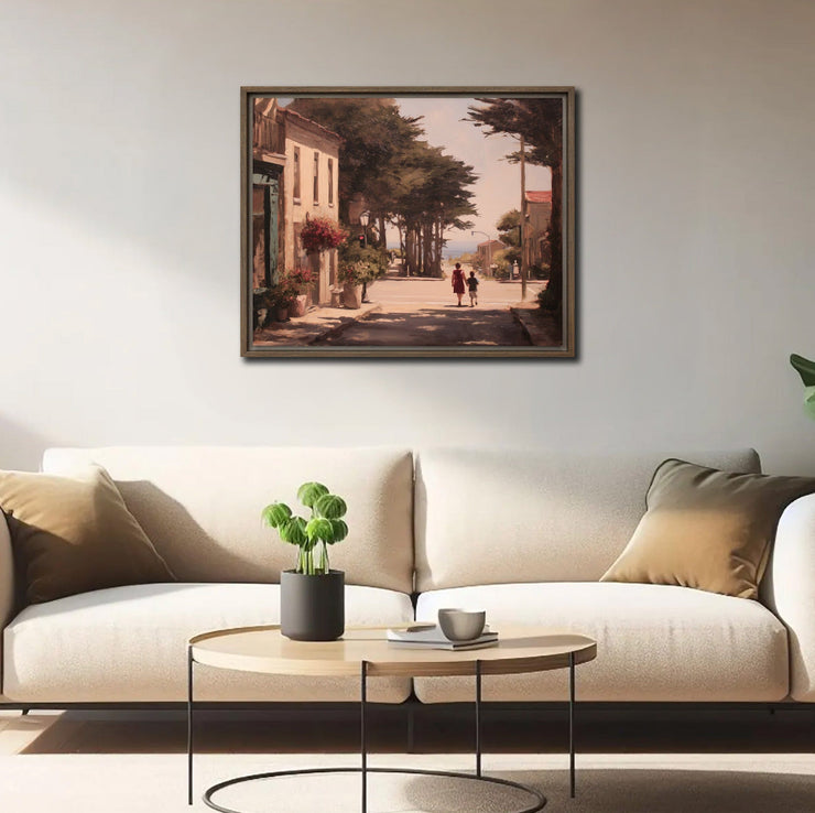 Afternoon Walk in Carmel-by-the-Sea - High-quality Giclée Art Print on Framed Canvas