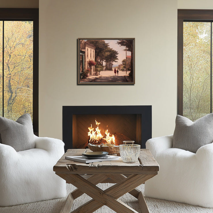 Afternoon Walk in Carmel-by-the-Sea - High-quality Giclée Art Print on Framed Canvas