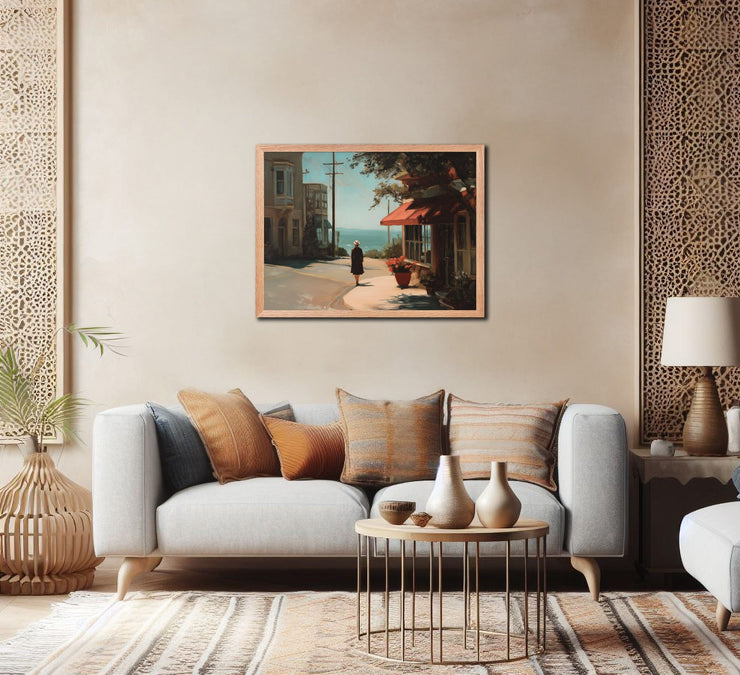 Afternoon Stroll in Carmel-by-the-Sea – Coastal Giclée-Quality Framed Poster