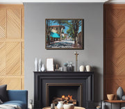 Sunlit Serenity: Carmel-by-the-Sea Street Scene on Framed canvas