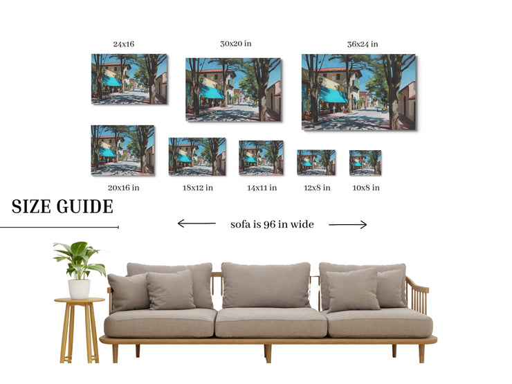 Sunlit Serenity: Carmel-by-the-Sea Street Scene on Framed canvas