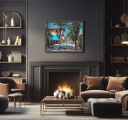 Sunlit Serenity: Carmel-by-the-Sea Street Scene on Framed canvas
