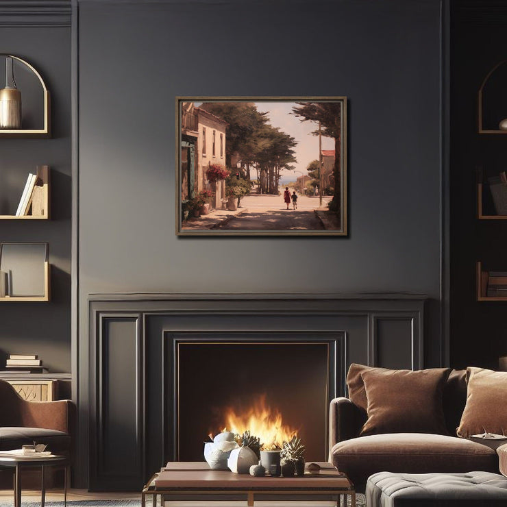 Afternoon Walk in Carmel-by-the-Sea - High-quality Giclée Art Print on Framed Canvas