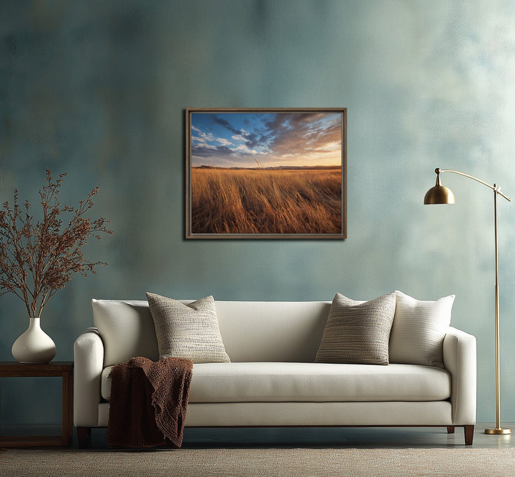 Golden Horizons: Central California Wild Grass Field Framed Canvas Print