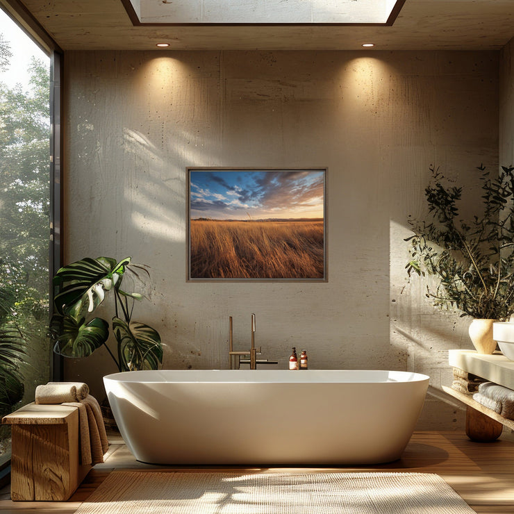 Golden Horizons: Central California Wild Grass Field Framed Canvas Print