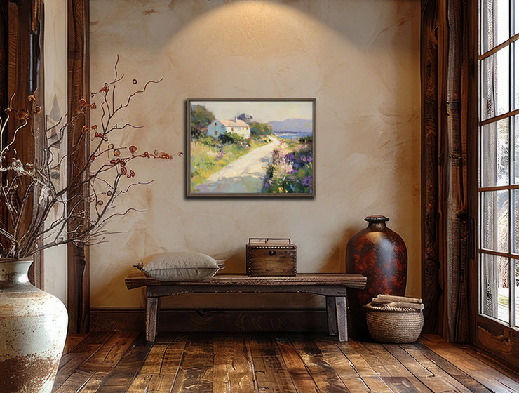 Glimmer of Serenity: Coastal Cottage Impressionist Art Print - Framed Giclée Printing Quality Poster