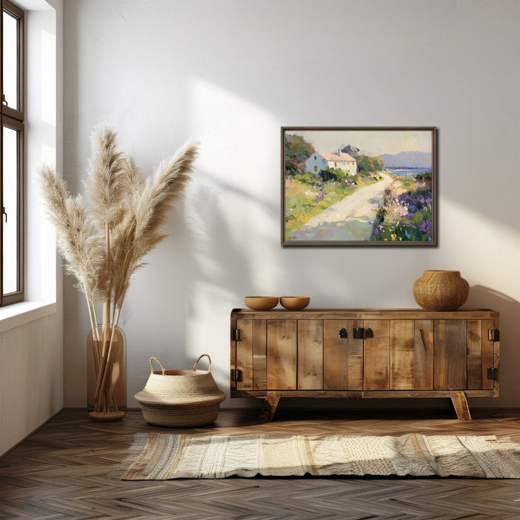 Glimmer of Serenity: Coastal Cottage Canvas Print Framed canvas