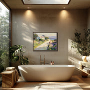 Glimmer of Serenity: Coastal Cottage Impressionist Art Print - Framed Giclée Printing Quality Poster