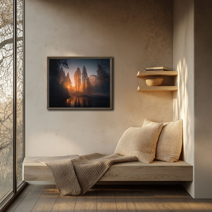 Golden Serenity: El Capitan Digital Oil Painting Print on Framed canvas