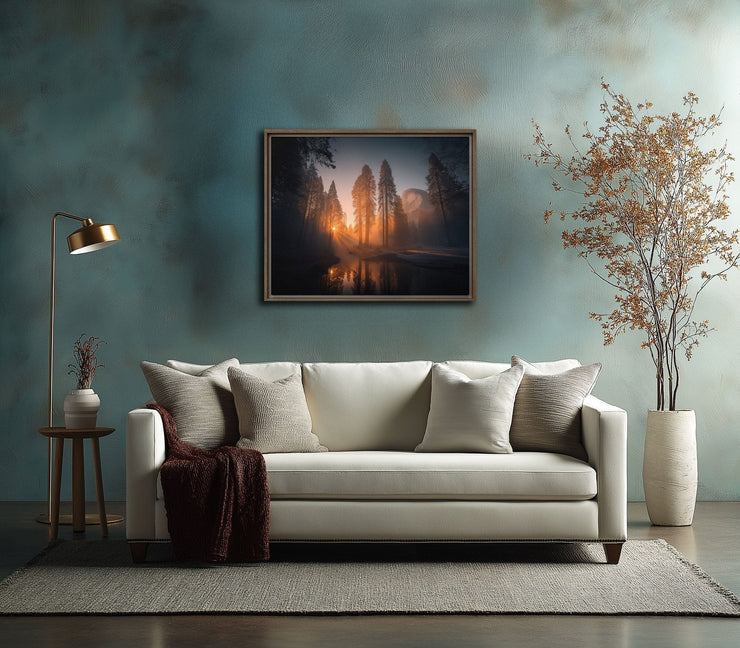 Golden Serenity: El Capitan Digital Oil Painting Print on Framed canvas