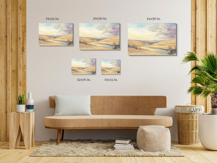 Golden Serenity: Central California Landscape Print - Framed canvas