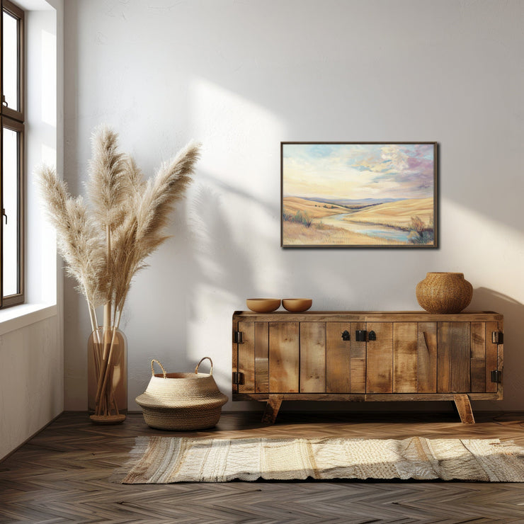 Golden Serenity: Central California Landscape Print - Framed canvas