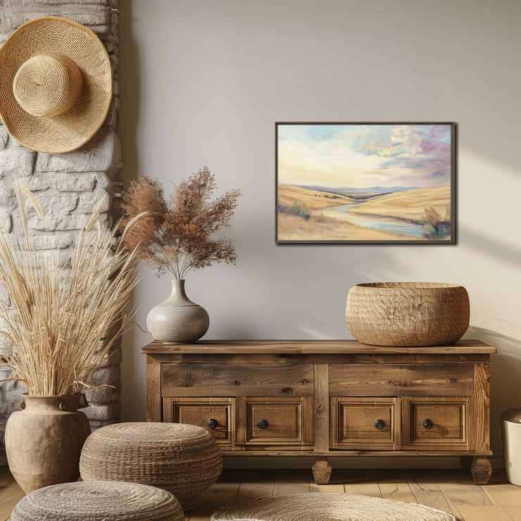 Golden Serenity: Central California Landscape Print - Framed canvas