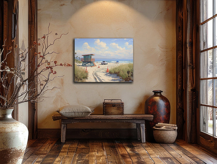 Southern California Beach Lifeguard Tower Art Print – Coastal Serenity on Canvas