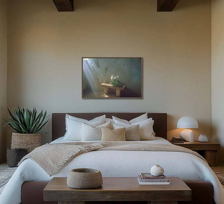 Whispers of Serenity: The Sunlit Bloom, Framed canvas