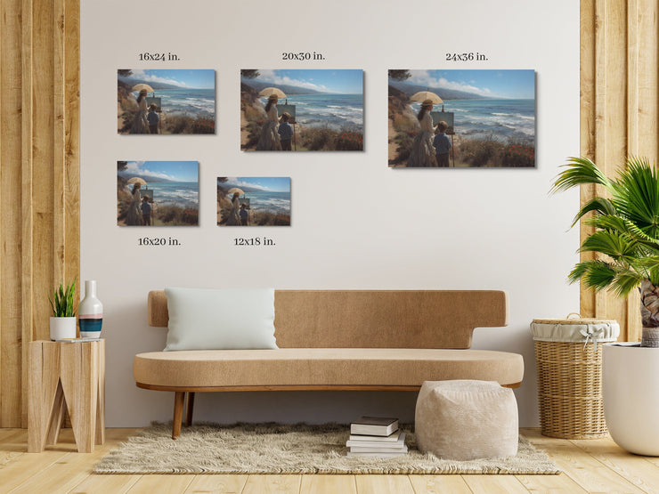 Time Travelers at Malibu Beach Framed canvas - Giclée Quality Art Print - Coastal Landscape Wall Art
