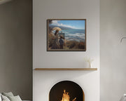 Time Travelers at Malibu Beach Framed canvas - Giclée Quality Art Print - Coastal Landscape Wall Art