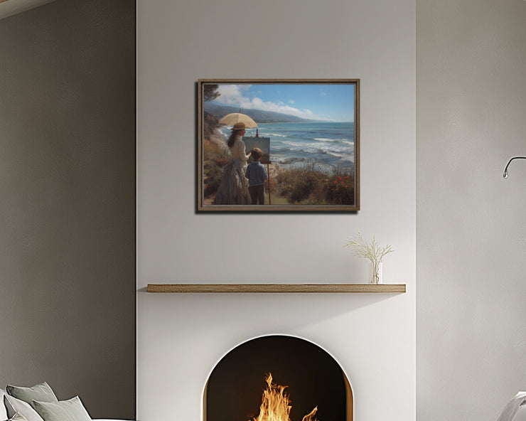 Time Travelers at Malibu Beach Framed canvas - Giclée Quality Art Print - Coastal Landscape Wall Art