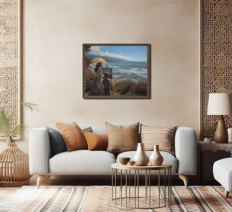 Time Travelers at Malibu Beach Framed canvas - Giclée Quality Art Print - Coastal Landscape Wall Art