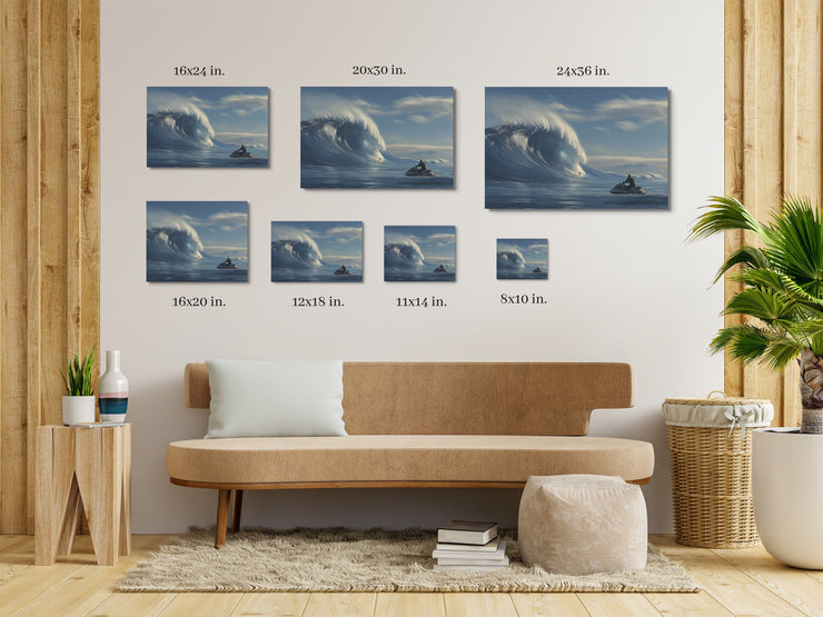 Mavericks Beach Thrill - Tow-In Surfer Art Print on Framed canvas