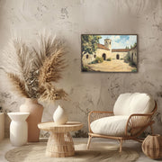 California Mission Courtyard Digital Oil Painting Print - Rustic Southwestern Wall Art for Home Decor - Framed canvas