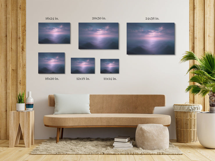 Misty Valley Twilight Glow Art Print on Canvas