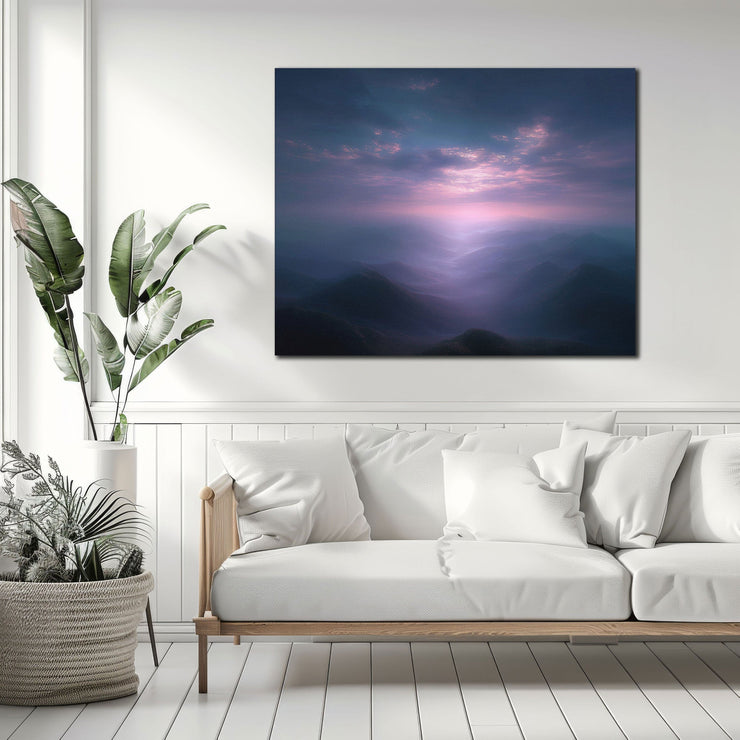 Misty Valley Twilight Glow Art Print on Canvas