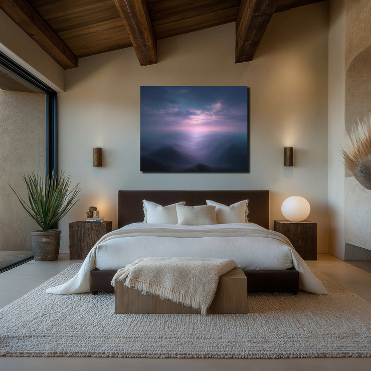 Misty Valley Twilight Glow Art Print on Canvas