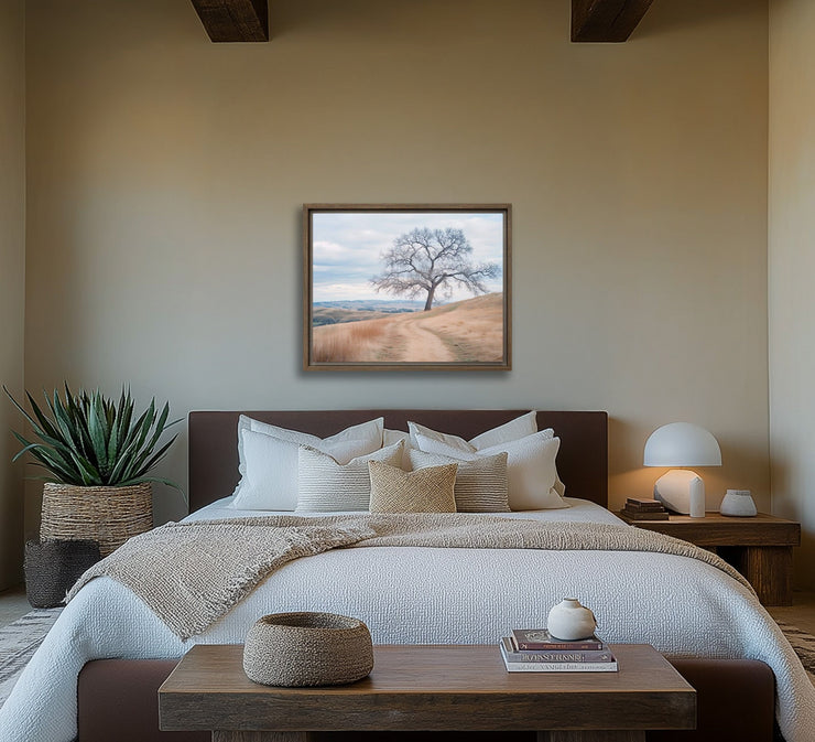 Whispers of Winter: The Lone Oak of Central California Framed Canvas