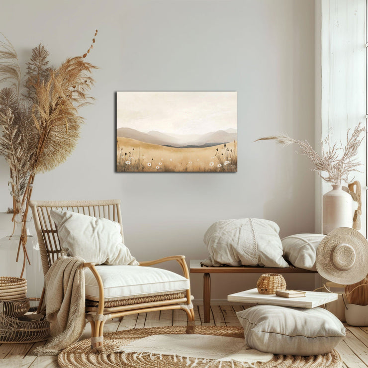 Golden Serenity: Central California Field & Mountains on Giclée Printing Quality Poster