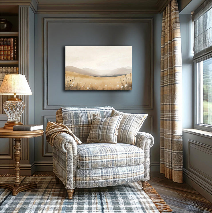 Golden Serenity: Central California Field & Mountains on Giclée Printing Quality Poster