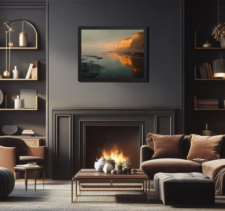 Golden Reflections at San Gregorio Beach - High-Quality Giclée Art Print Framed Poster