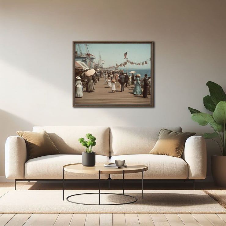 Vintage Santa Monica Pier - Early 20th Century Art Print on Framed canvas