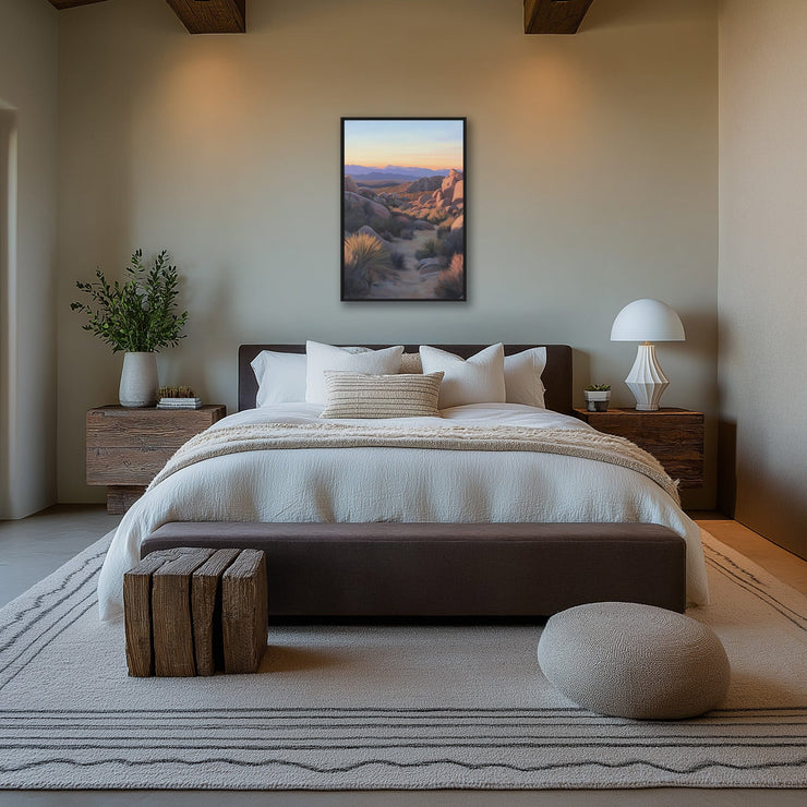 Serenity Over Joshua Tree: Desert Glow Art Print on Framed Canvas