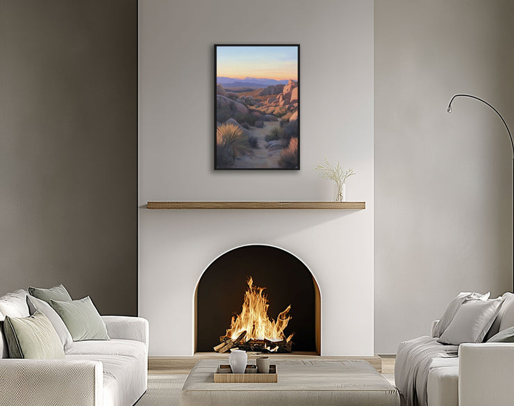 Serenity Over Joshua Tree: Desert Glow Art Print on Framed Canvas