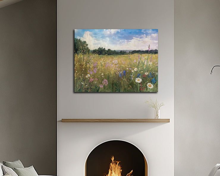 Wildflower Serenity: Impressionistic Floral Digital Oil Painting Print - Museum-Quality Poster